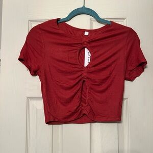 Red Ruched Cut-Out Crop Top
